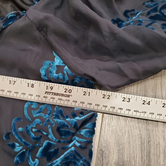 Rancho Estancia Tunic Top Womens XL Gray Blue Velvet Boho Peasant Blouse Lace - Picture 4 of 7